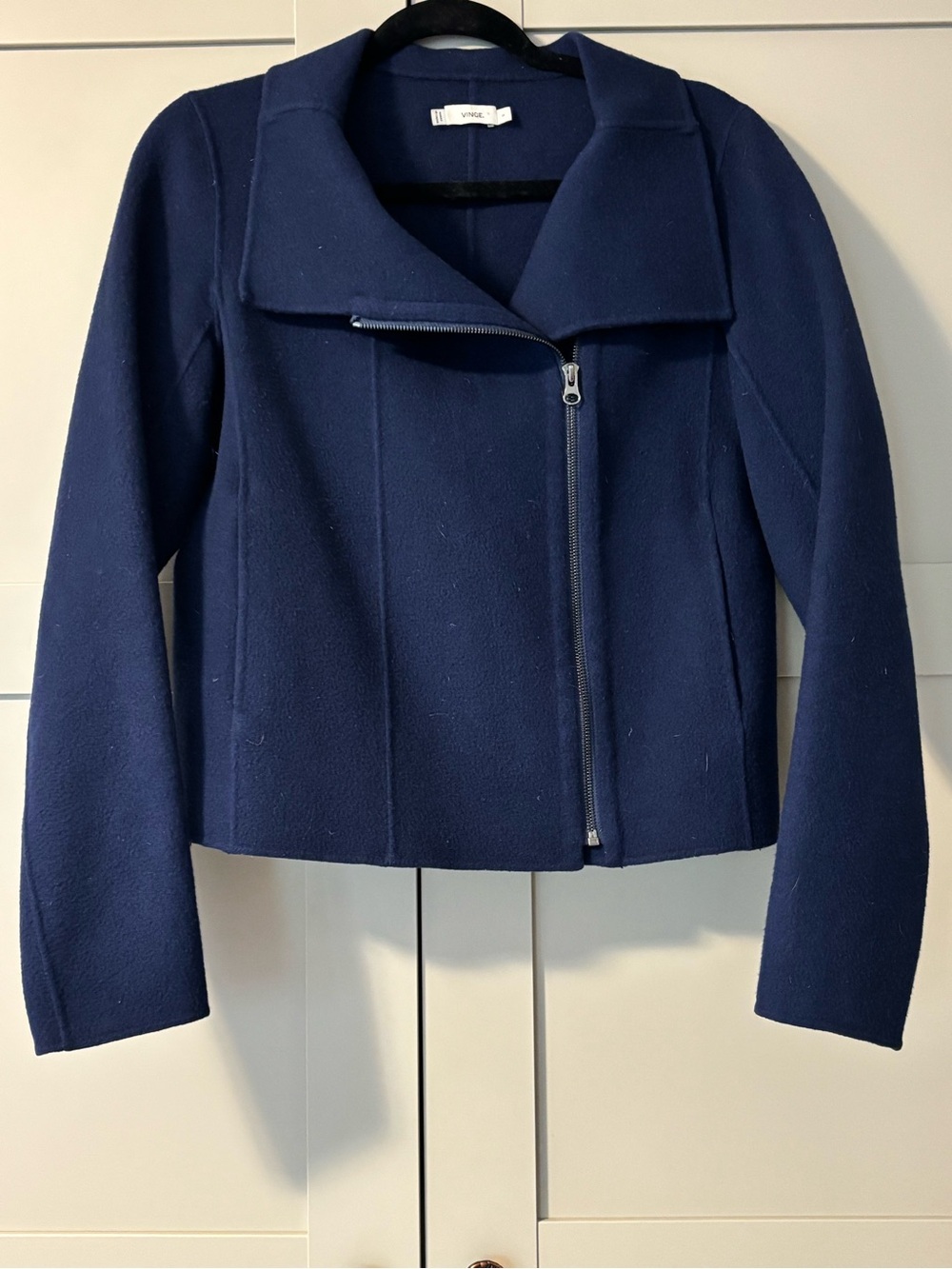 Vince. navy asymmetric zip moto sweater jacket- Small
